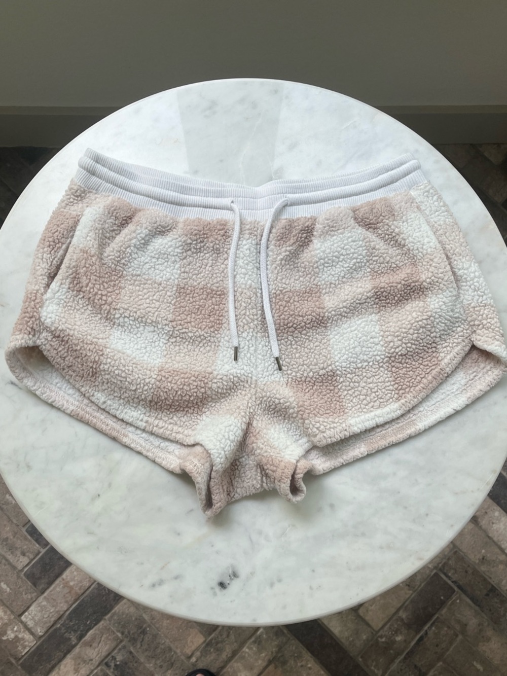 Colsie Shorts Small Cozy Sherpa Dusty Pink Cream White Drawstring Pockets